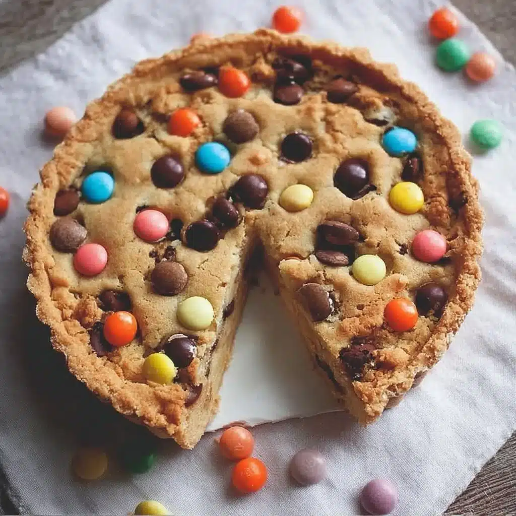 Delicious Candy Cookie Pie topped with colorful candy pieces.