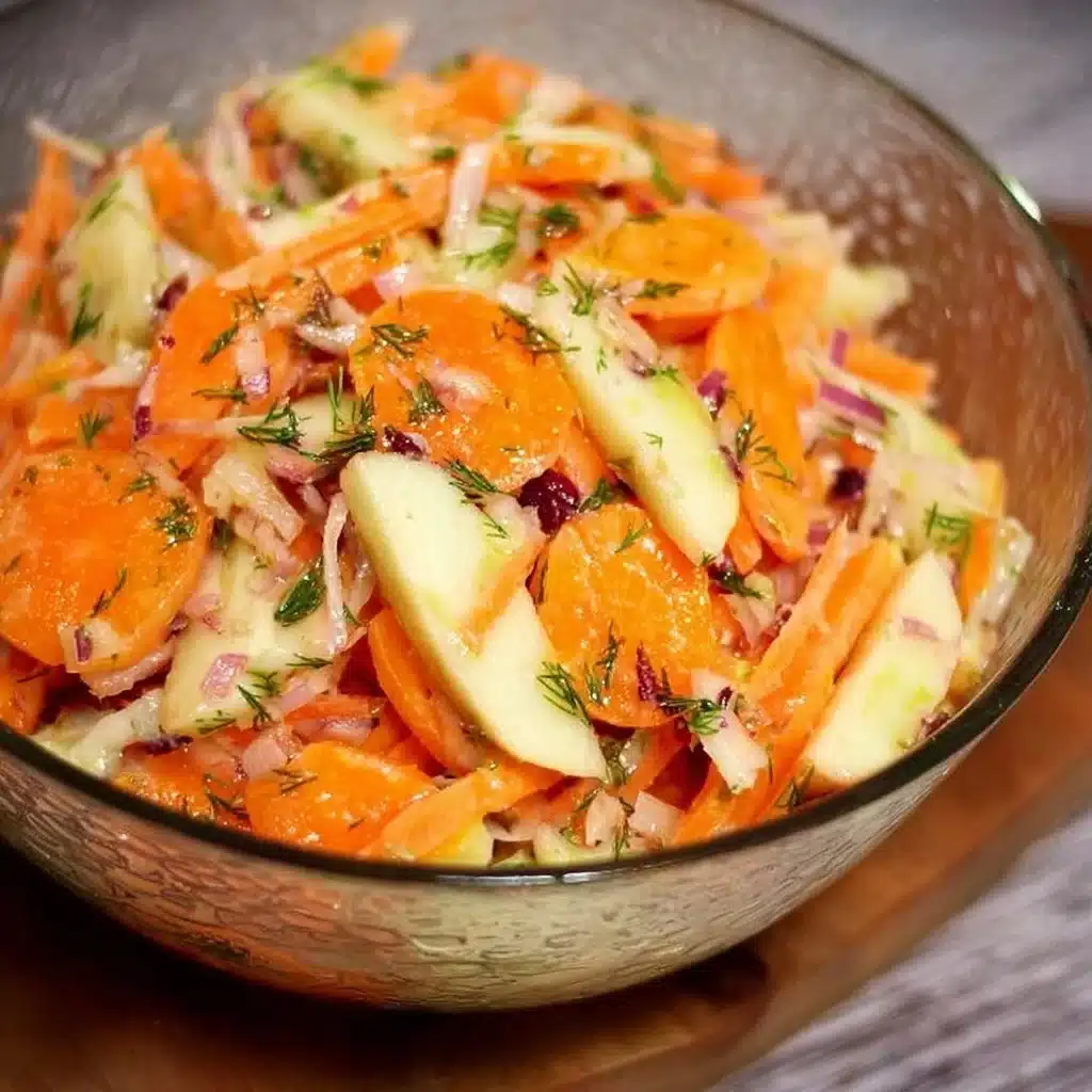 Fresh carrot apple salad with greens and dressing for a healthy meal