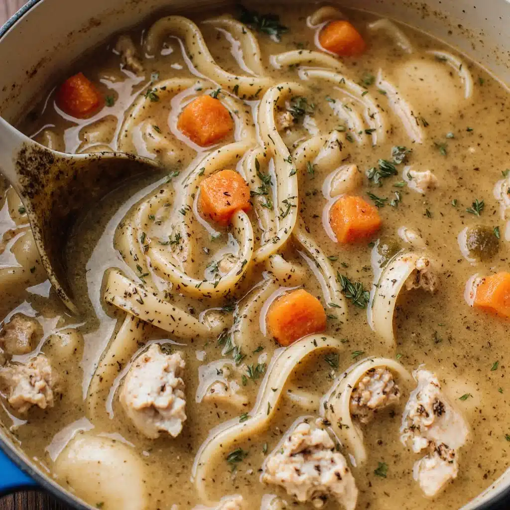 Delicious bowl of Chicken Noodle Soup with vegetables and herbs