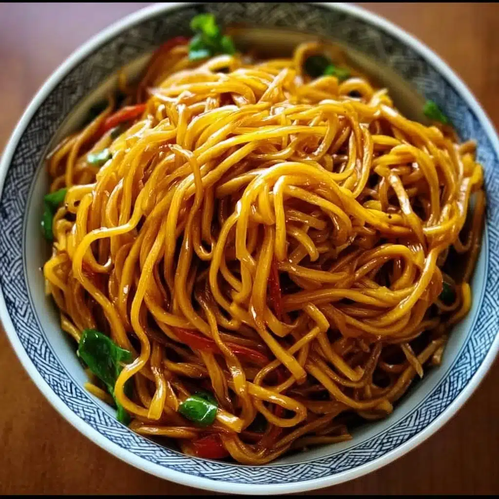 Classic plain Lo Mein noodles on a plate ready to be served