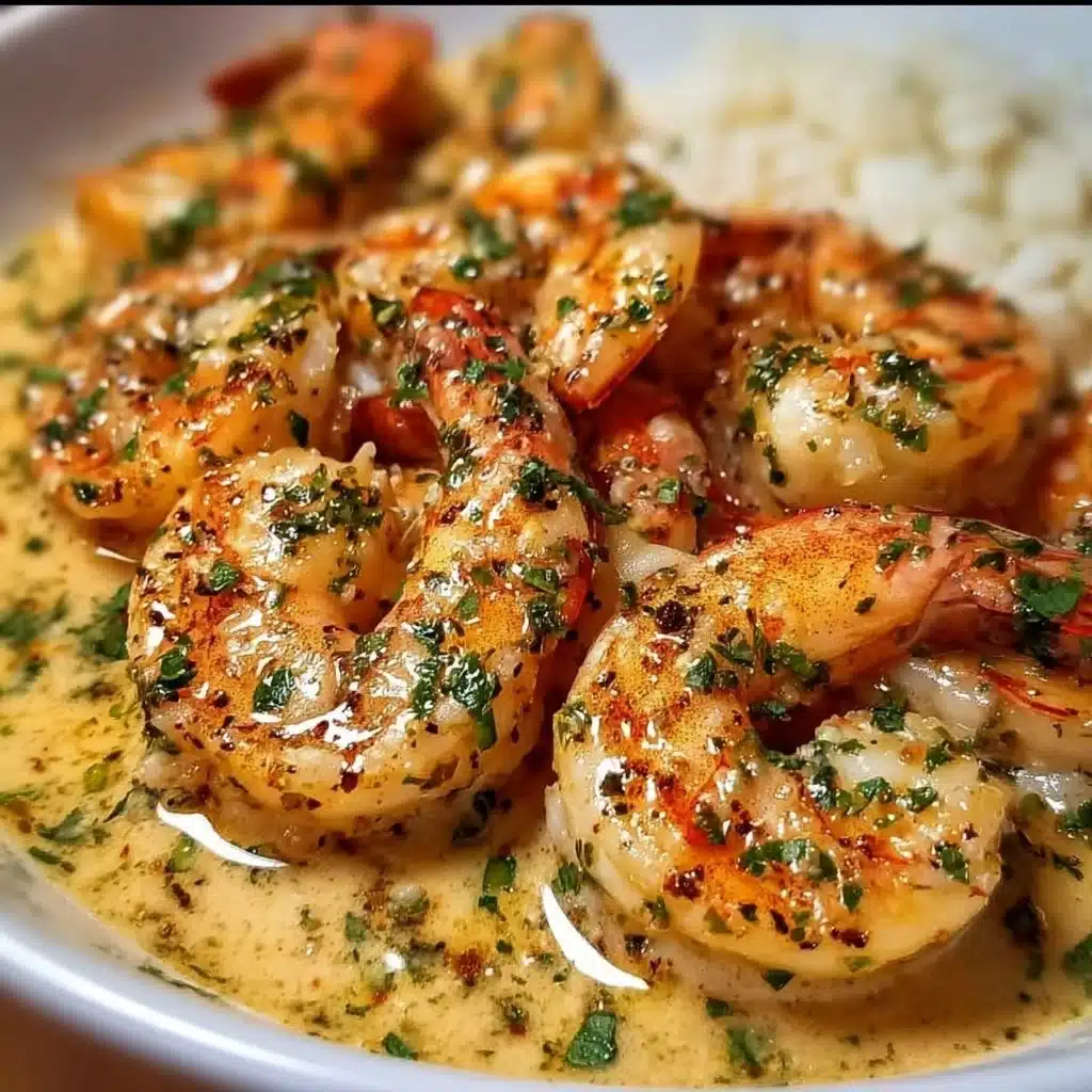 Creamy garlic shrimp dish with fresh ingredients served elegantly