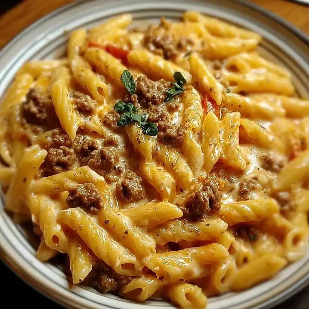 Creamy Rotel Pasta dish featuring ground beef and vibrant ingredients