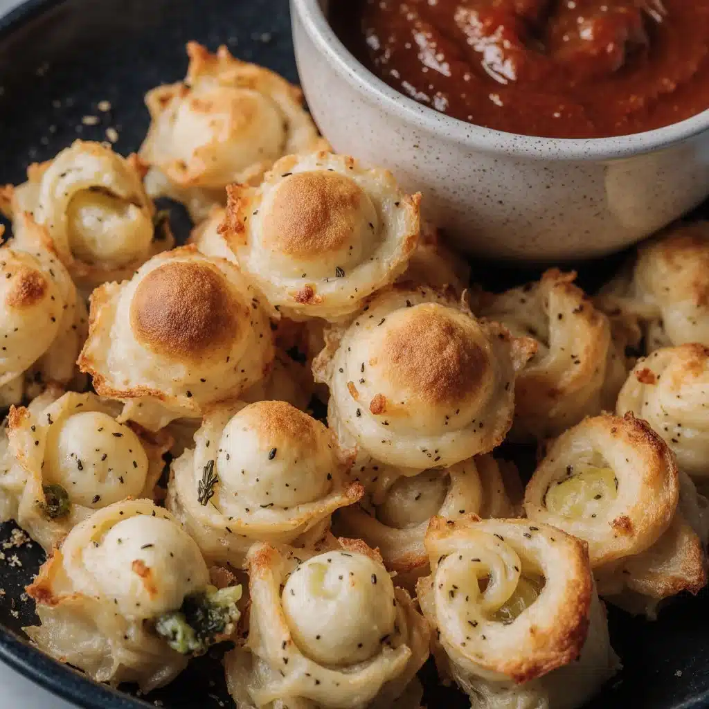 Crispy air fryer tortellini served in a bowl with dipping sauce