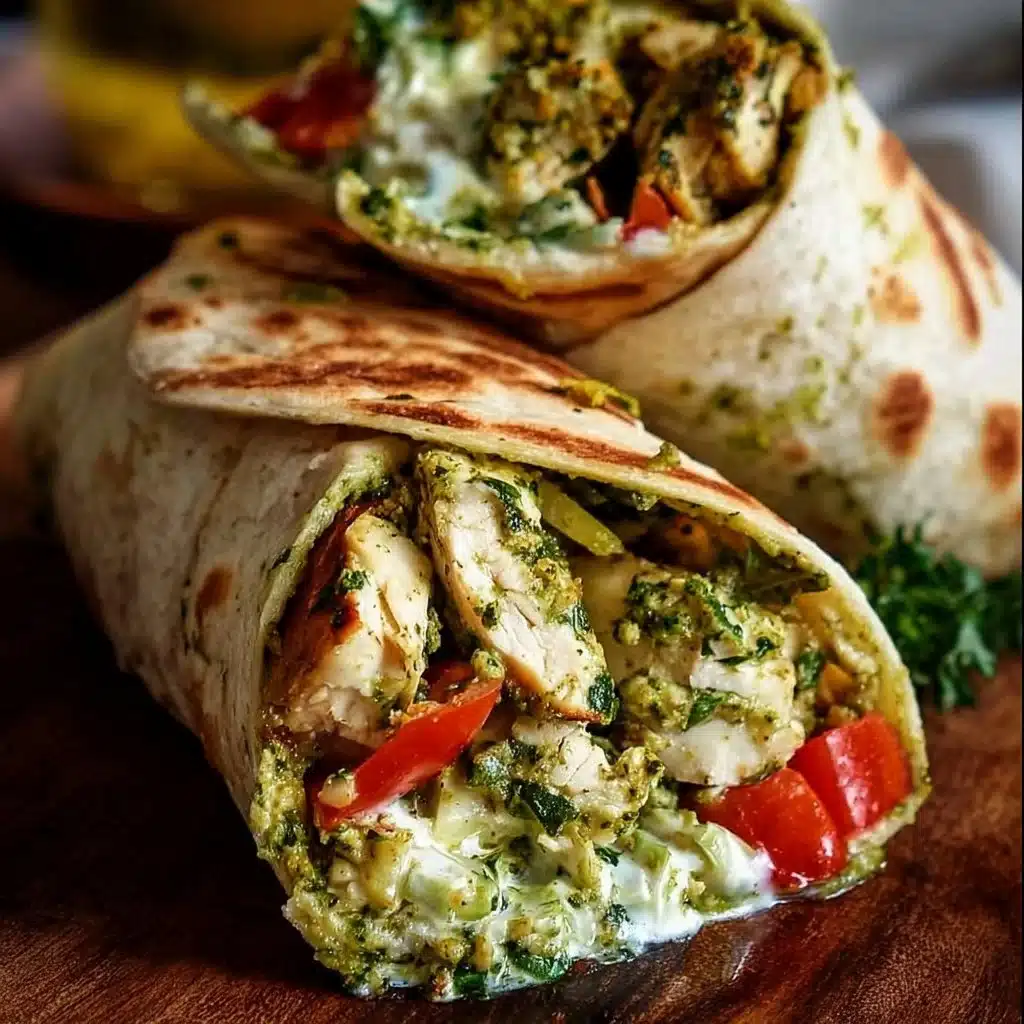 Delicious easy pesto chicken wraps filled with fresh ingredients