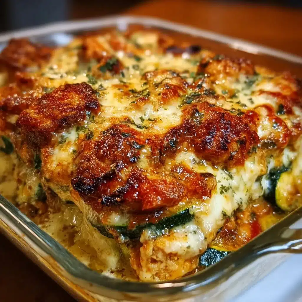 High protein chicken zucchini bake with vegetables on a plate
