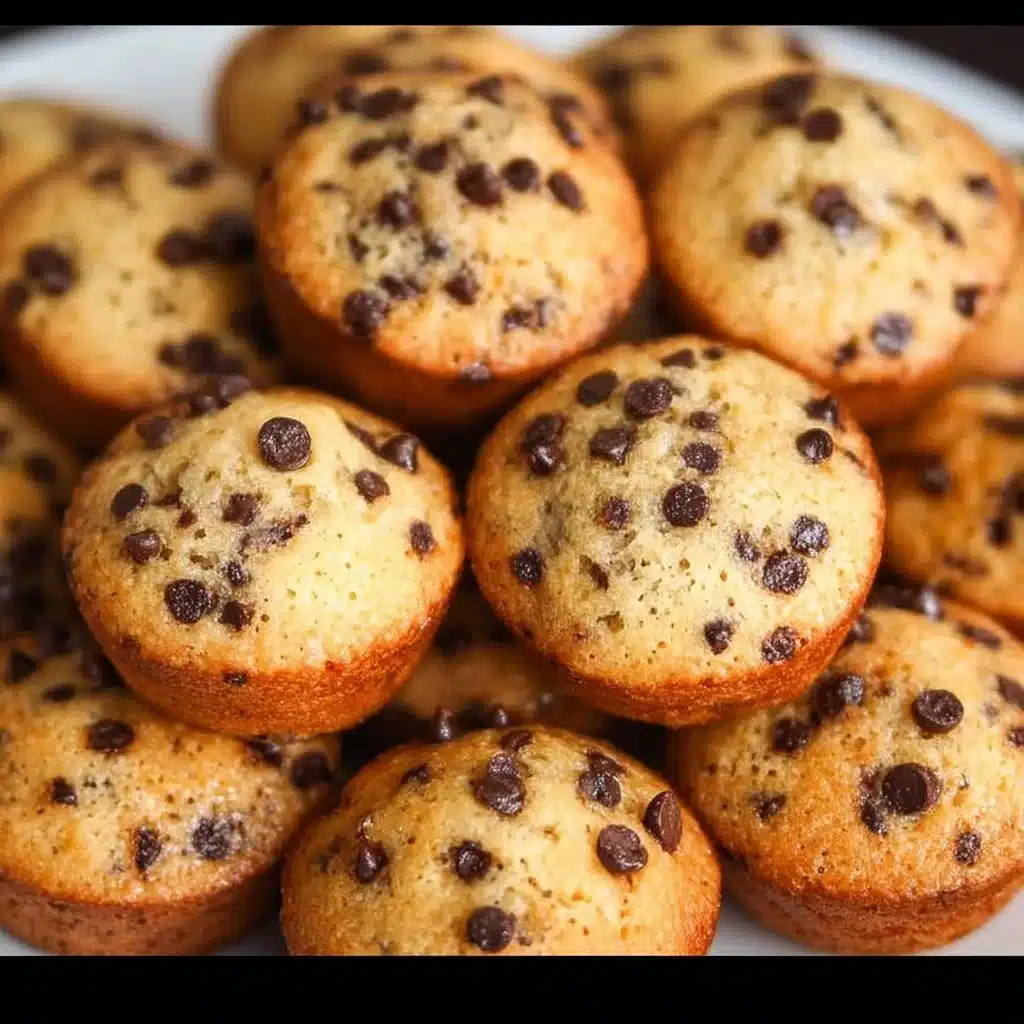 Freshly baked mini chocolate chip muffins with melted chocolate chips on top