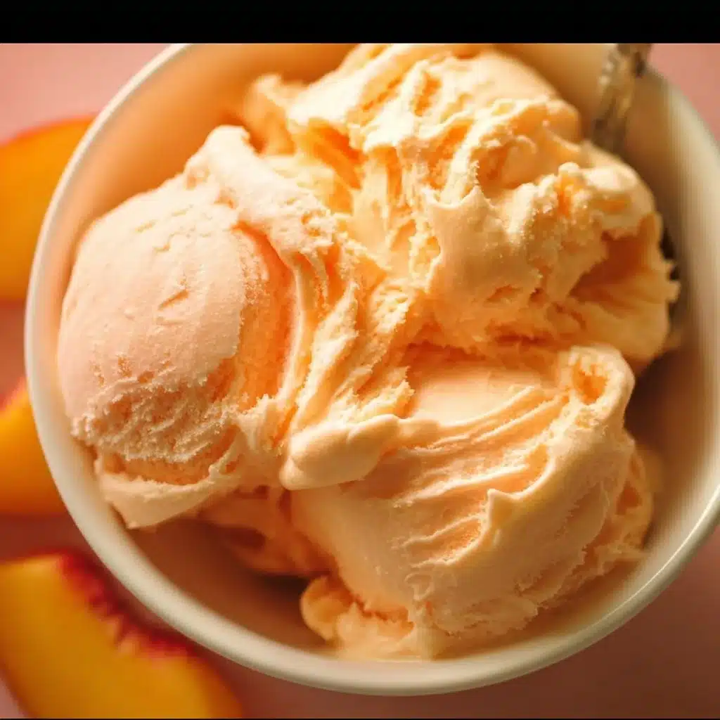 Ninja Creami peach frozen yogurt served in a bowl with fresh peach slices