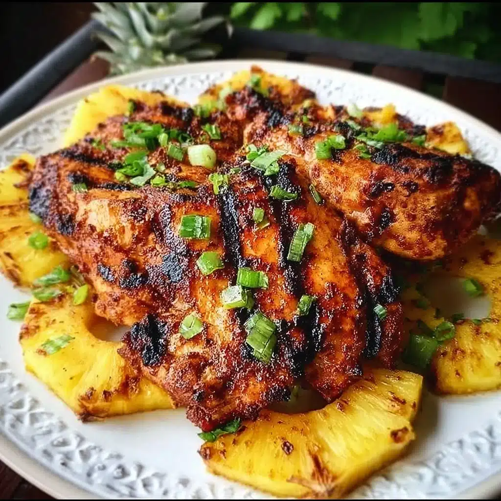 Paleo Whole30 grilled pineapple chicken on the grill with tropical flavors