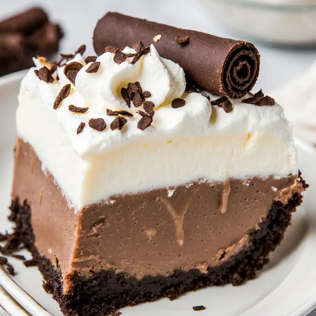 Delicious rich chocolate truffle pie with a creamy filling and chocolate crust