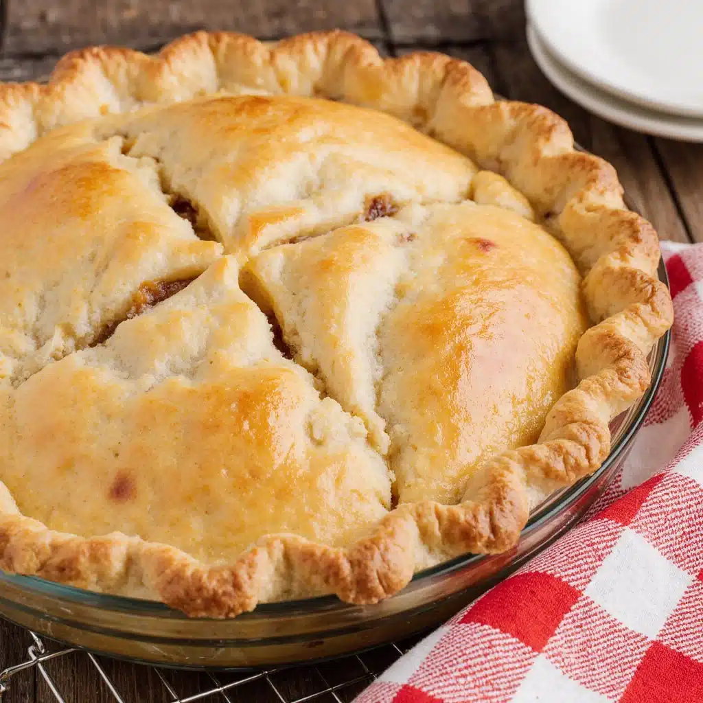 Delicious homemade simple apple pie topped with cinnamon and served warm