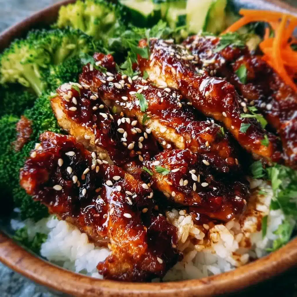 Sticky Chicken Bowls with savory sauce and vegetables