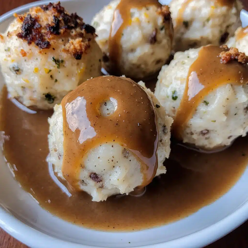 Delicious homemade stuffing balls served on a festive table