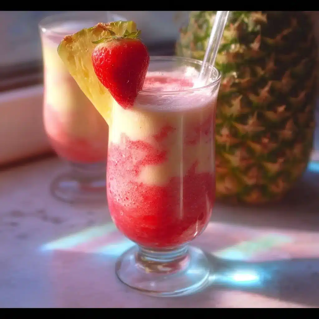 Refreshing tropical strawberry Pina Colada in a cocktail glass