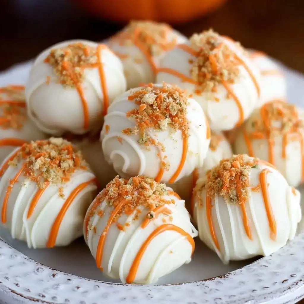 Bite Sized Carrot Cake Cheesecake Truffles on a decorative plate