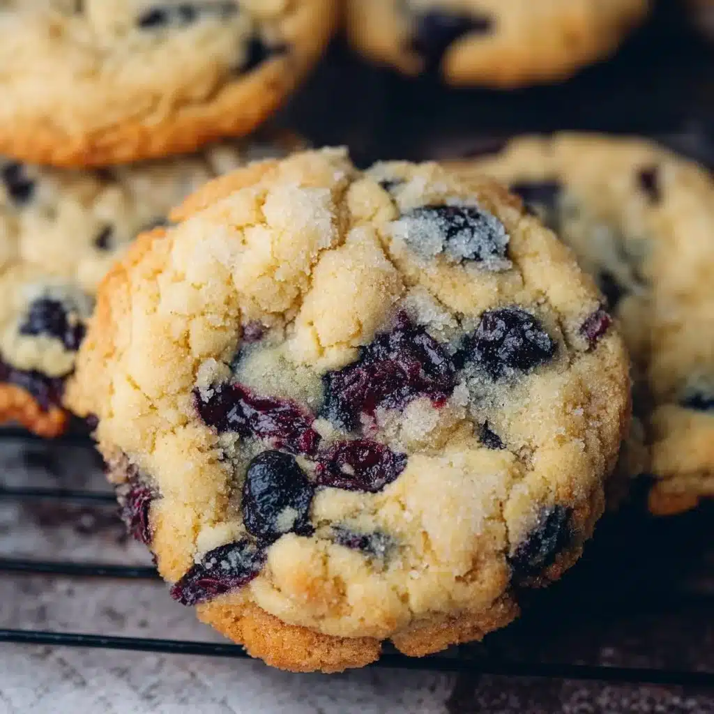 Freshly baked blueberry muffin cookies on a cooling rack