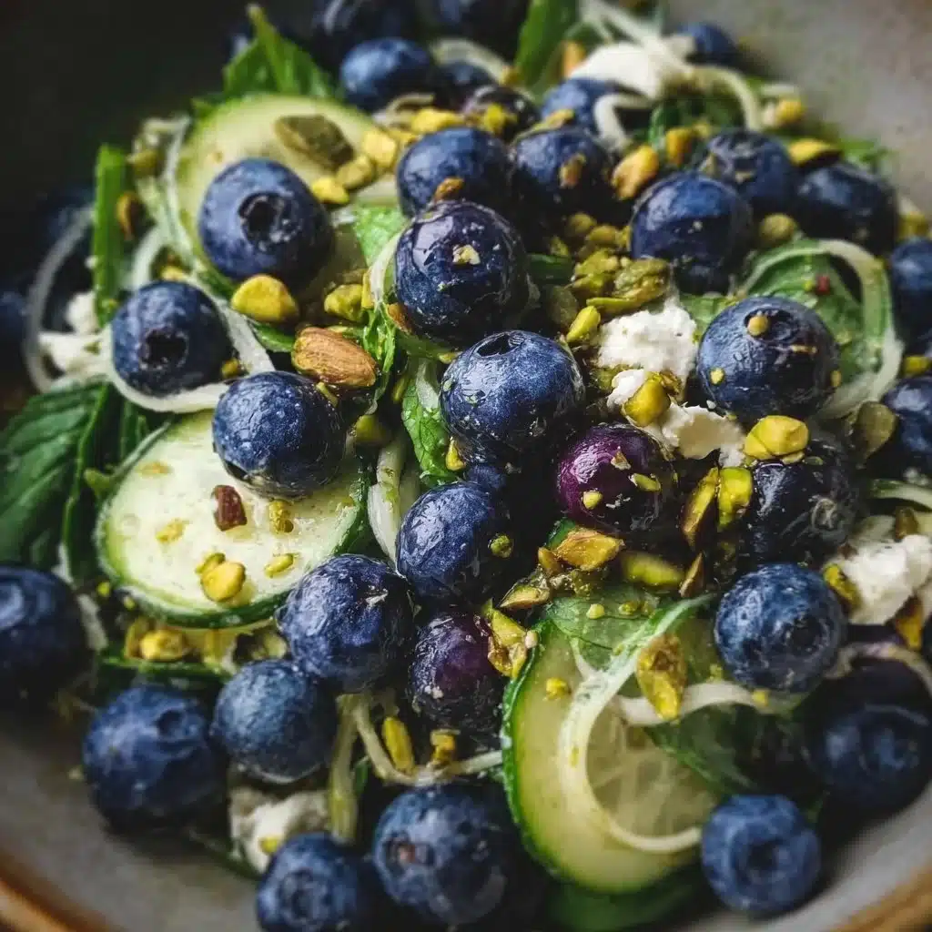 Blueberry pistachio spring salad with fresh greens and vibrant toppings.