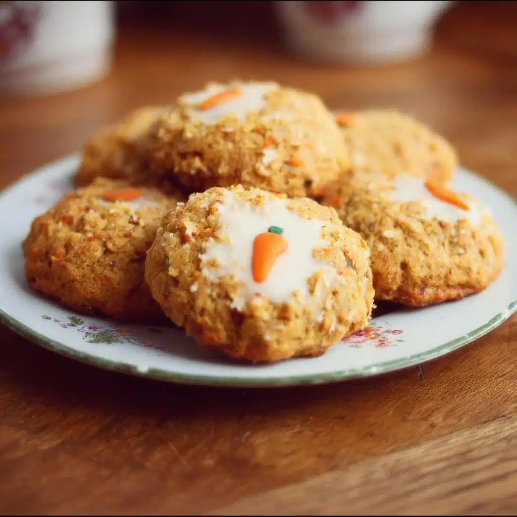 Freshly baked carrot cake cookies with frosting and grated carrots
