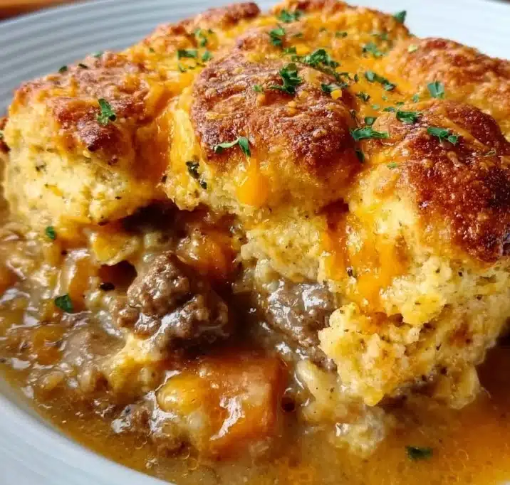 Cheddar Bay Ground Beef Cobbler served with a side salad
