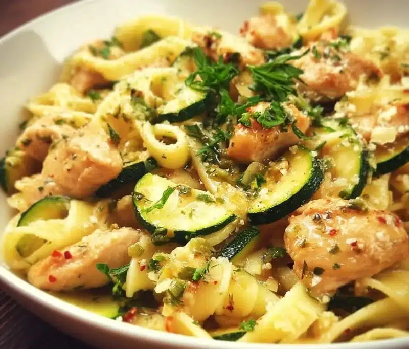 Delicious Chicken Zucchini Pasta dish served in a bowl