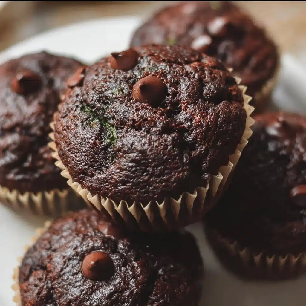 Freshly baked Chocolate Spinach Muffins on a wooden table