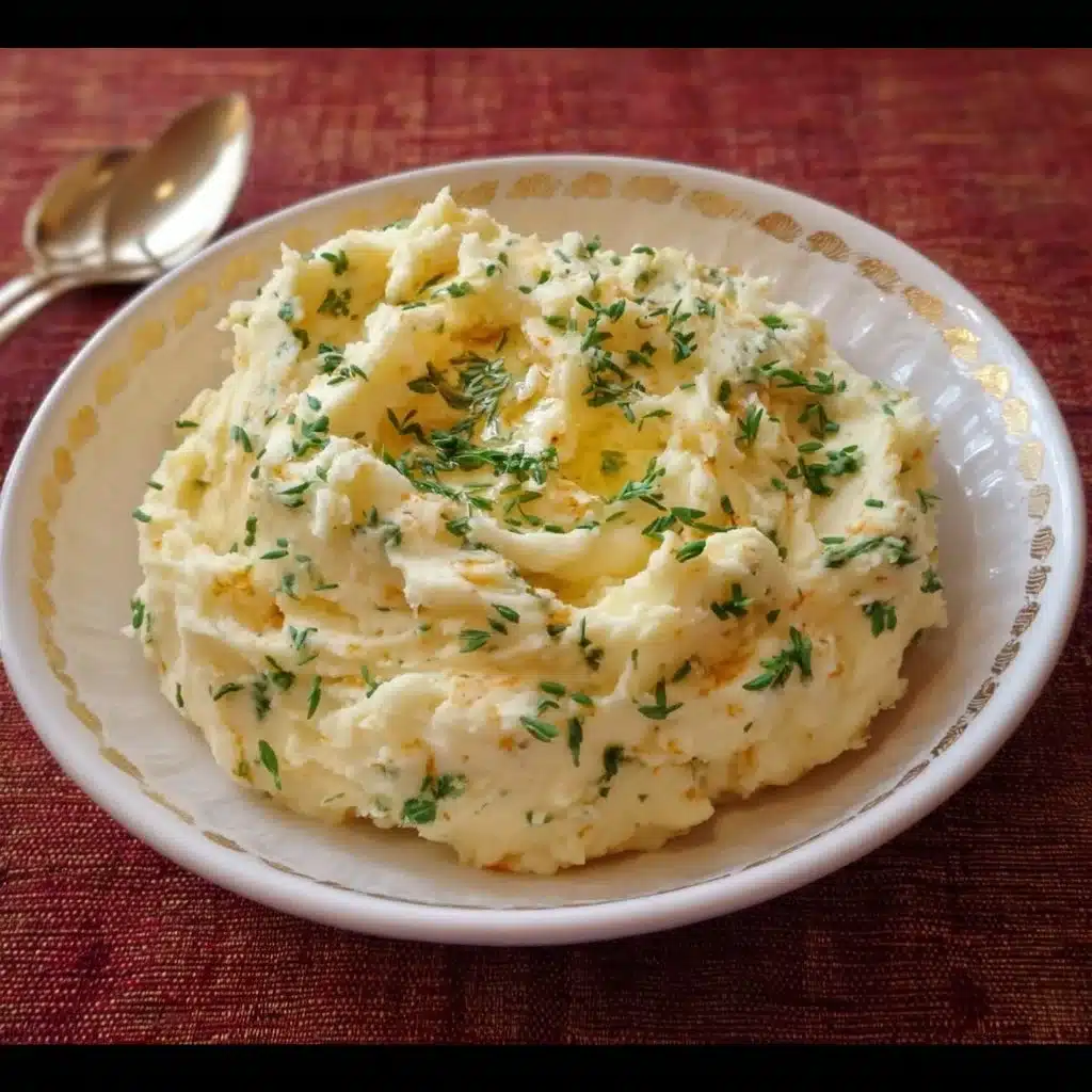 Boursin mashed potatoes topped with fresh herbs