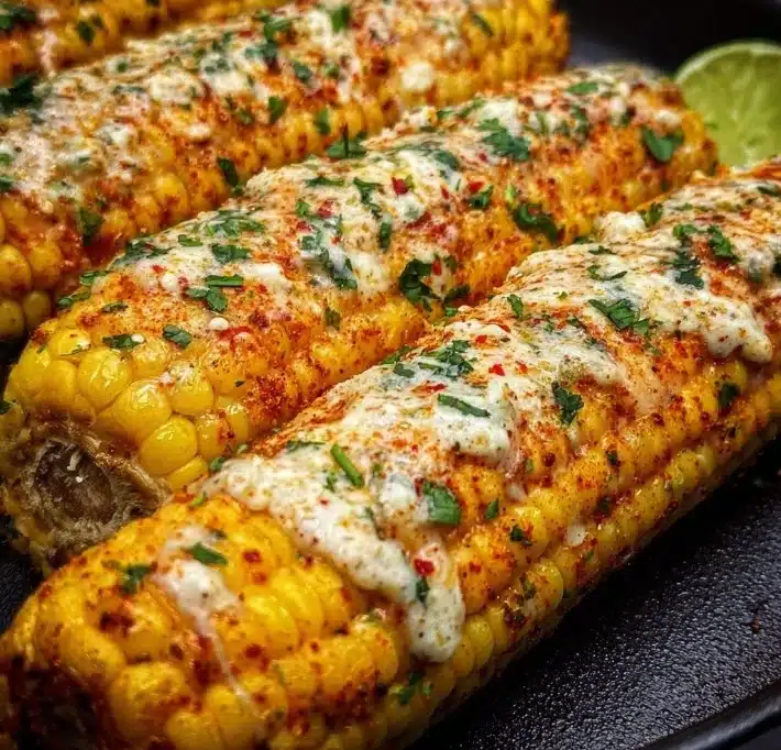Creamy Cajun Corn on the Cob with zesty toppings