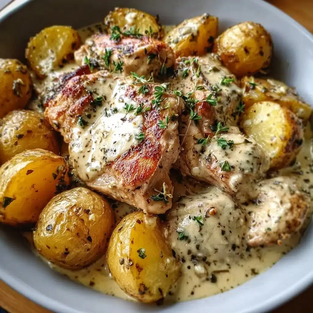 Creamy Garlic Chicken served with delicious potatoes