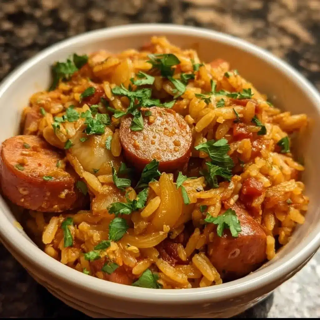 Delicious one-pot chicken jambalaya with sausage and vibrant vegetables
