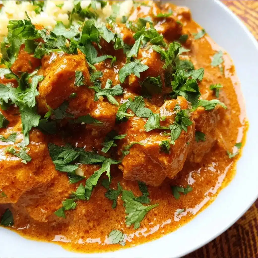 Delicious easy keto butter chicken served with herbs on a plate