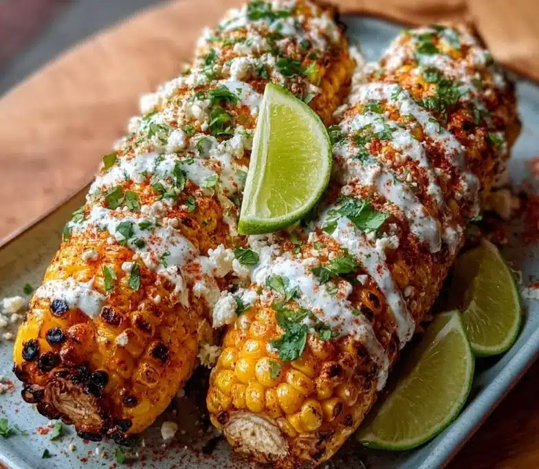 Delicious grilled corn on the cob served with toppings