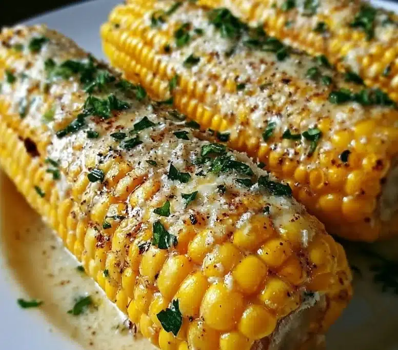 Delicious Garlic Parmesan Corn on the Cob served on a plate