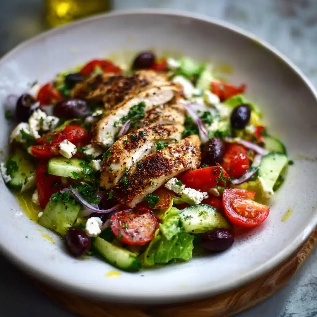 Healthy Greek Salad with Chicken featuring fresh vegetables and vibrant colors
