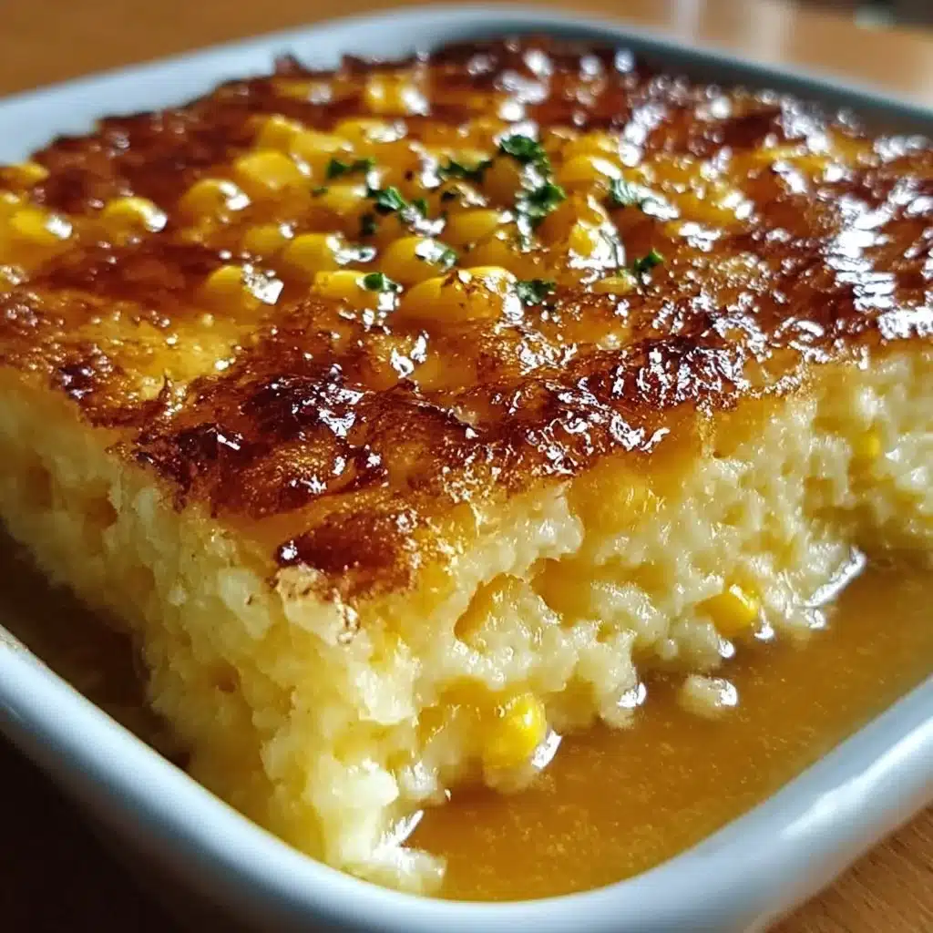 Delicious honey-glazed corn casserole in a baking dish, topped with a golden crust.