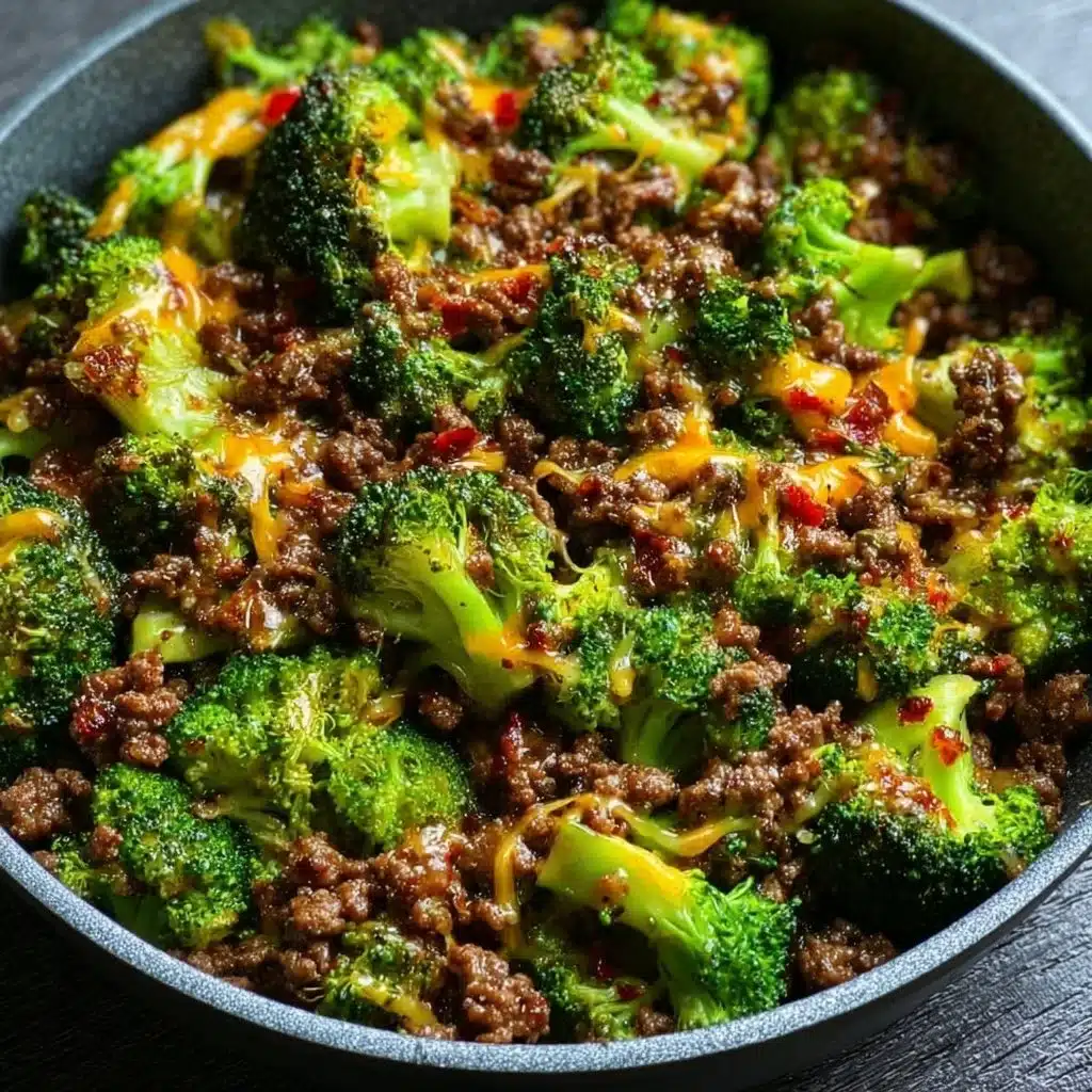 Keto Hamburger Broccoli Skillet with fresh broccoli and patties
