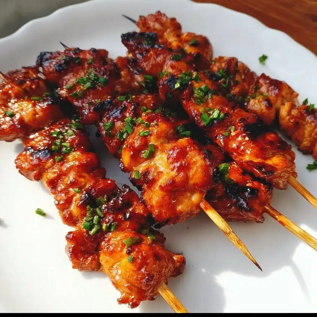 Delicious Korean Chicken Skewers grilled and garnished with green onions.