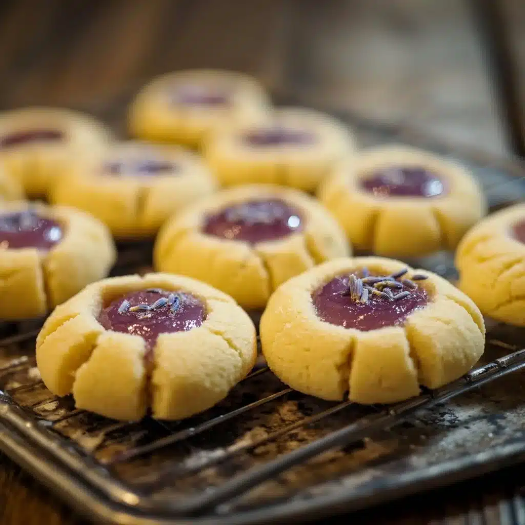 Lemon Lavender Thumbprint Cookies beautifully arranged on a plate.