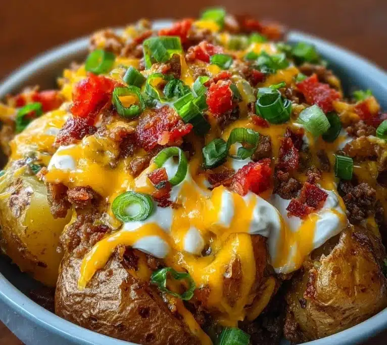 Delicious Loaded Southwest Potato Bowls topped with fresh ingredients.