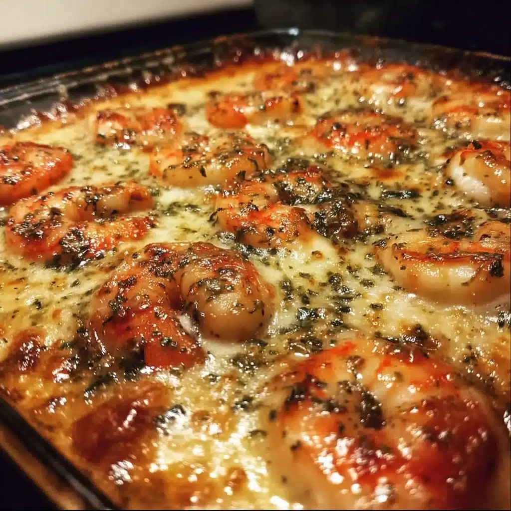 Low-Carb Shrimp Tuscan Bake dish with vibrant colors and fresh ingredients
