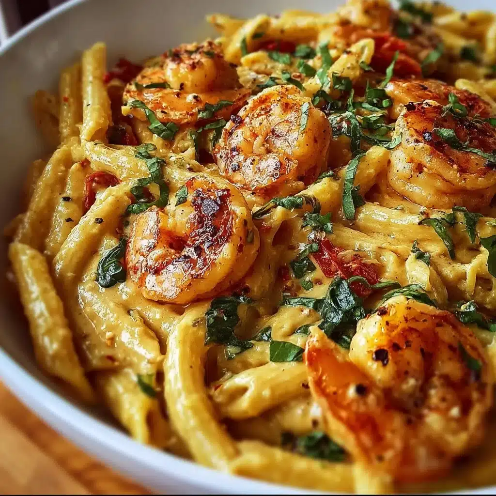 Delicious Marry Me Shrimp Pasta topped with herbs and served in a creamy sauce