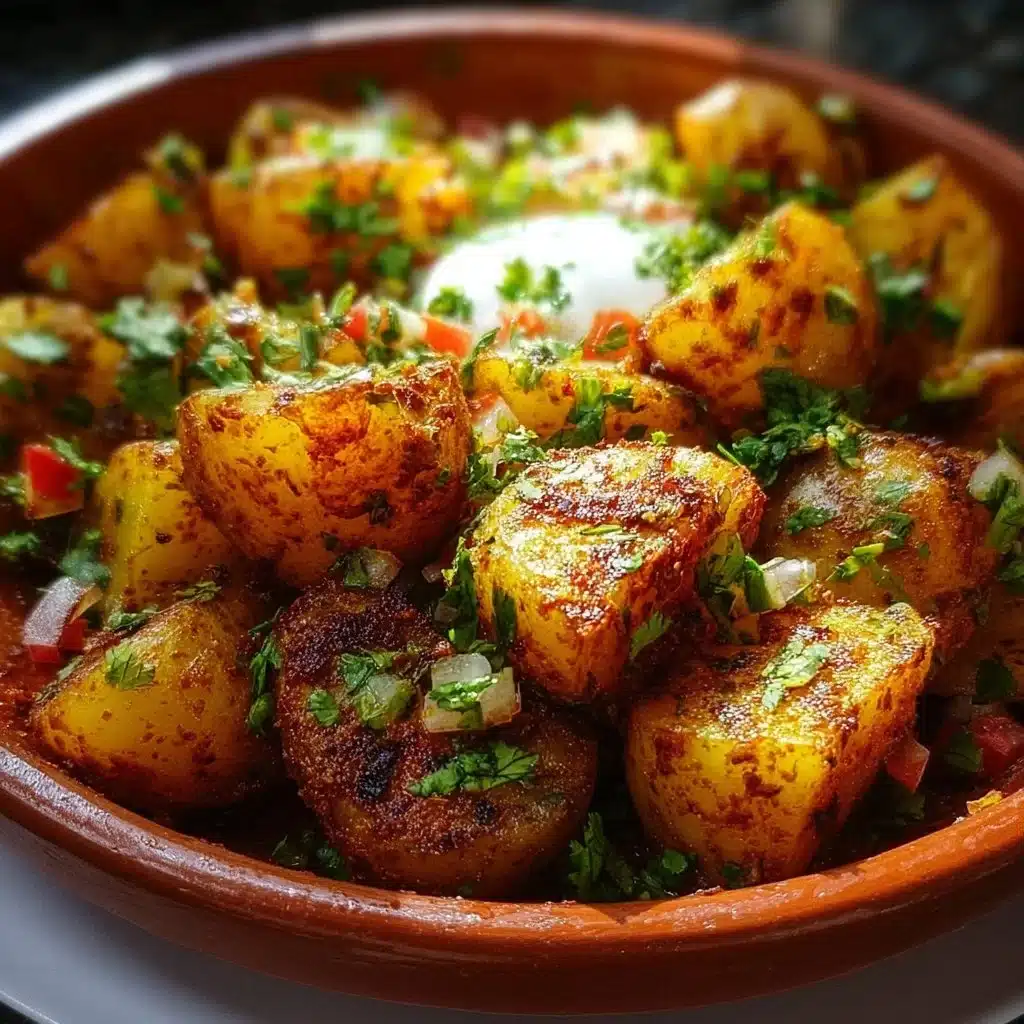 Delicious Mexican potatoes served with colorful toppings and spices.
