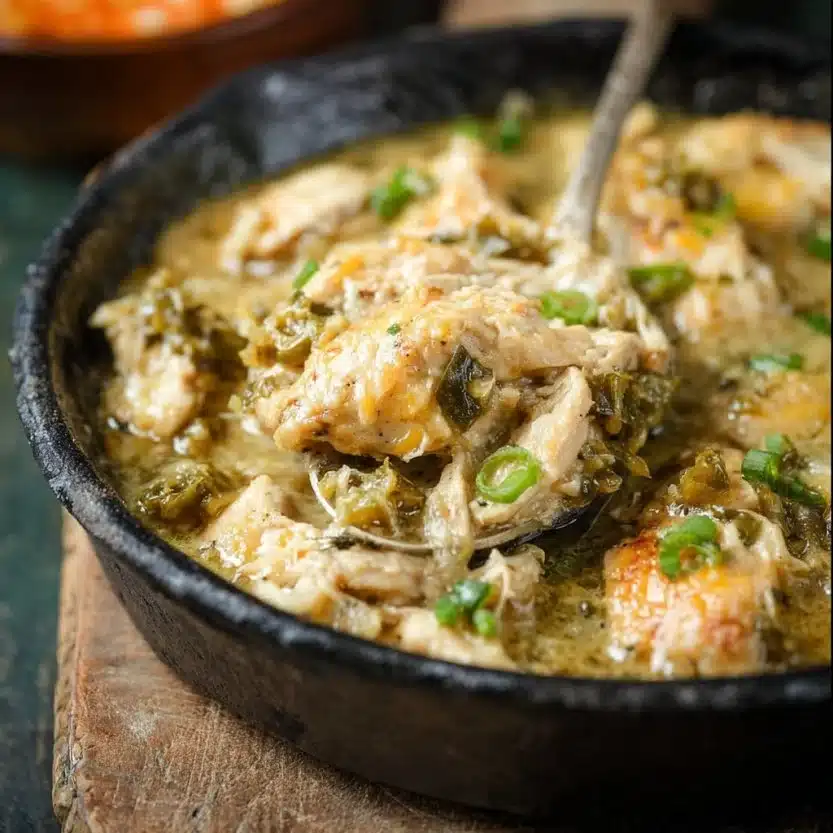 One pan keto green chili chicken dish with vibrant colors and fresh ingredients