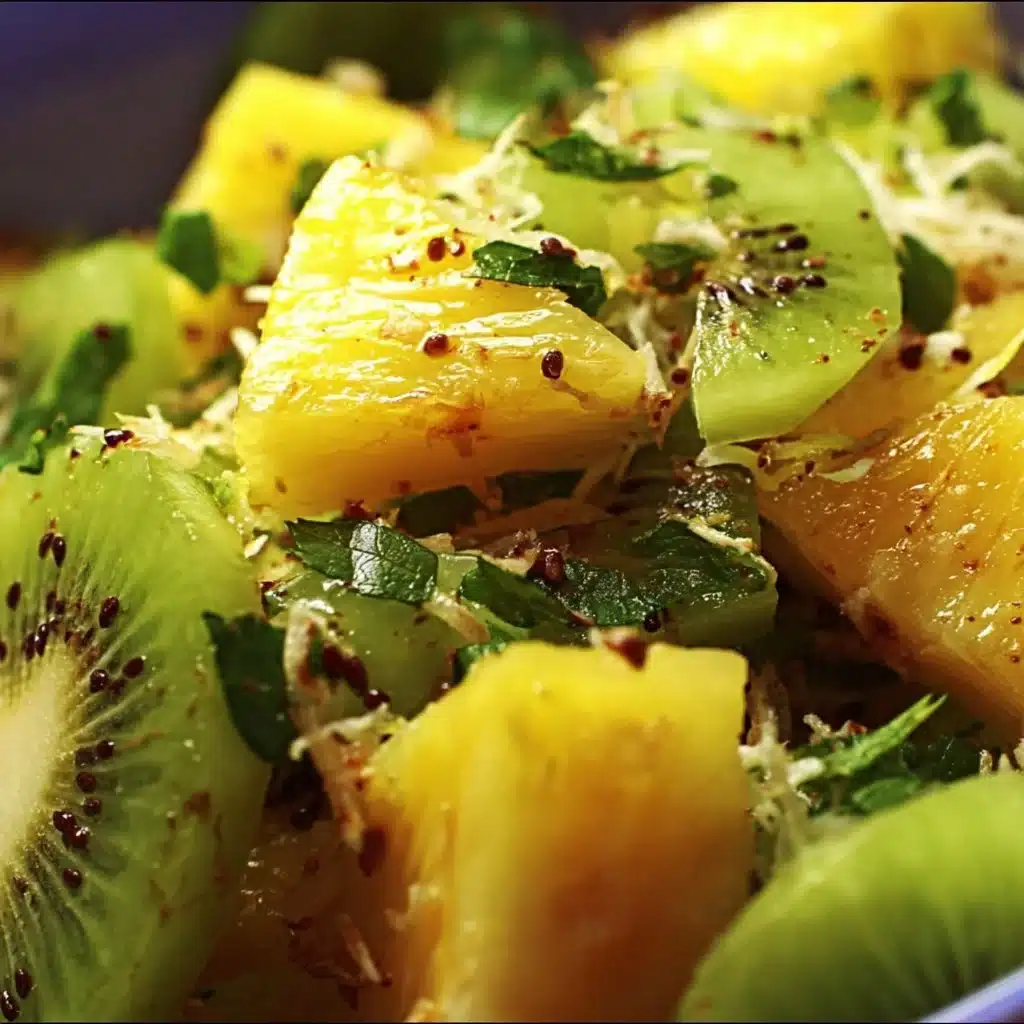 Colorful Pineapple Kiwi Salad with fresh fruits and mint