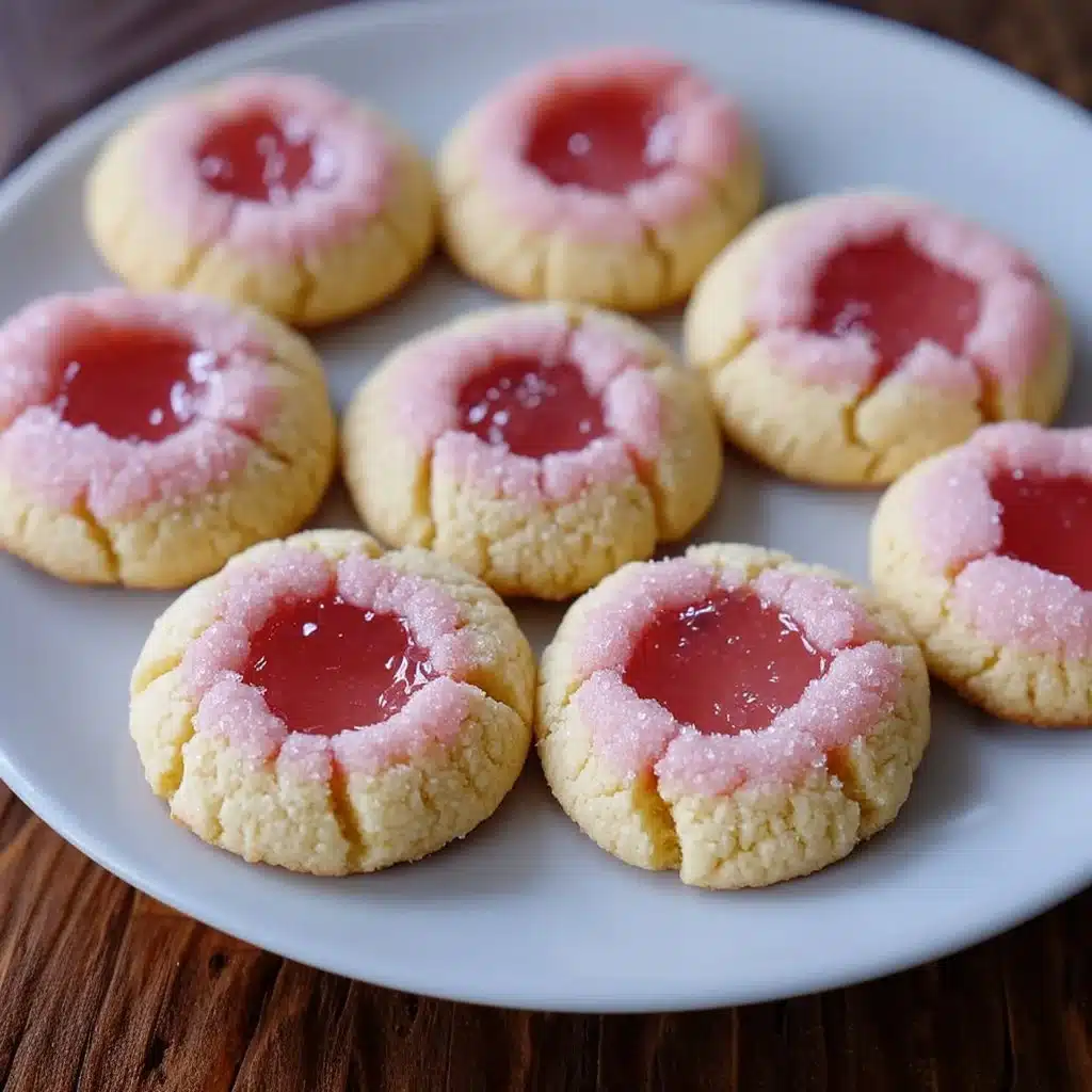 Pink Lemonade Thumbprint Cookies on a plate with pink icing and lemon zest