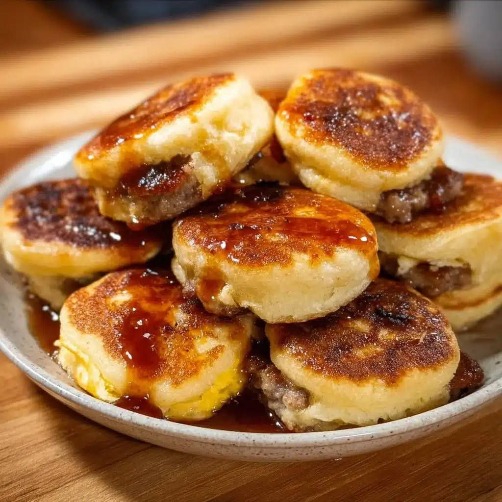 Plate of delicious sausage pancake bites ready to be served for breakfast.
