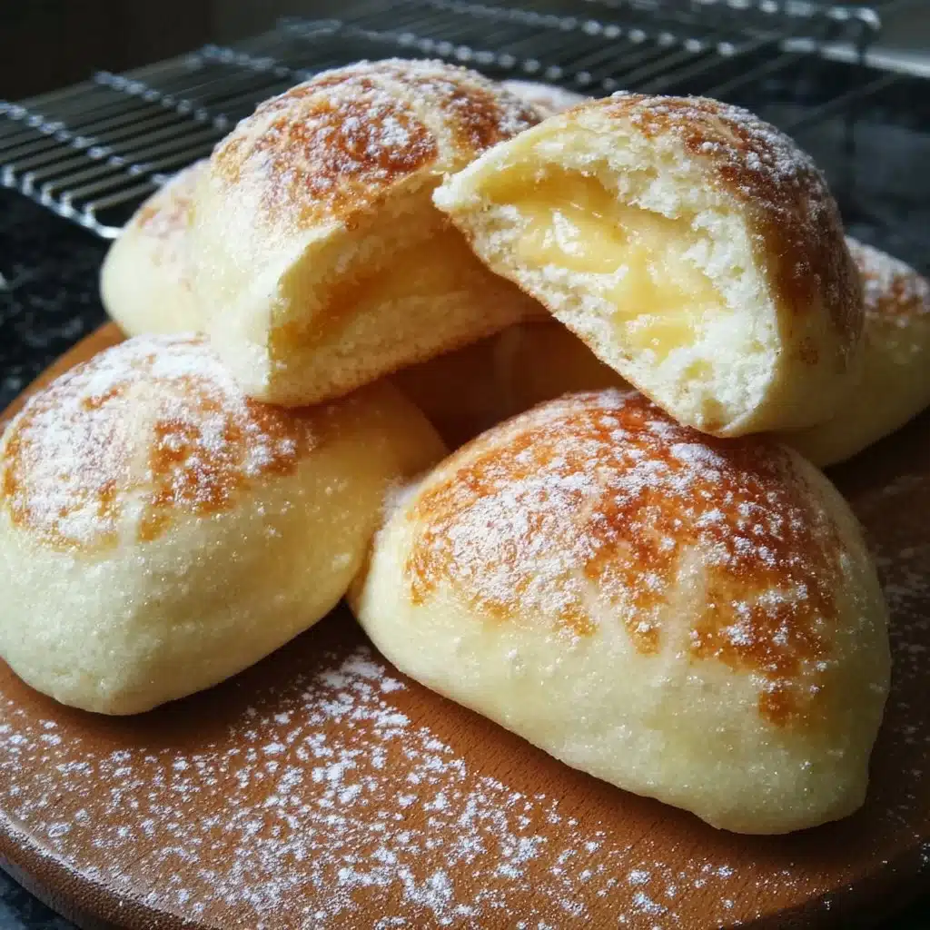 Stovetop custard cream buns topped with creamy custard filling