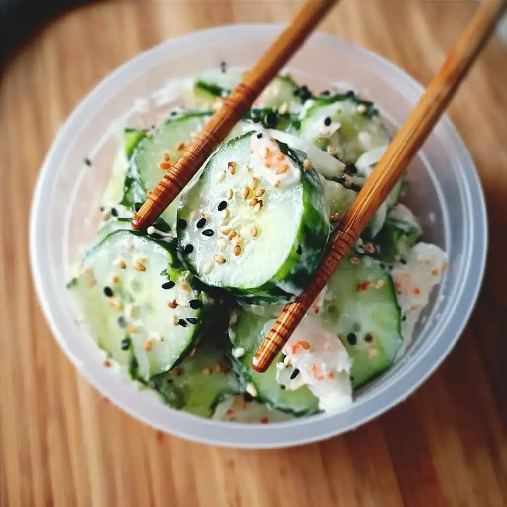 Refreshing and colorful Sushi Cucumber Salad with ingredients displayed