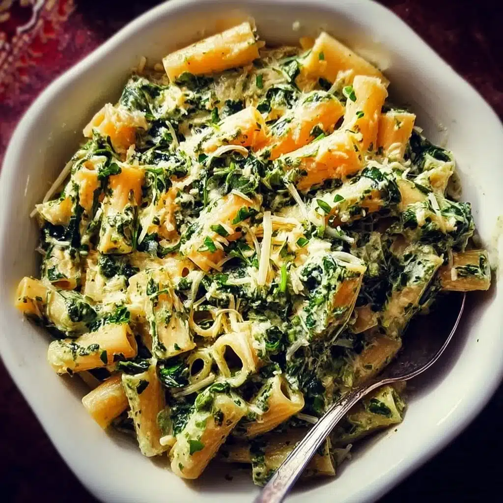 Plate of tasty spinach pasta garnished with fresh herbs and parmesan cheese.