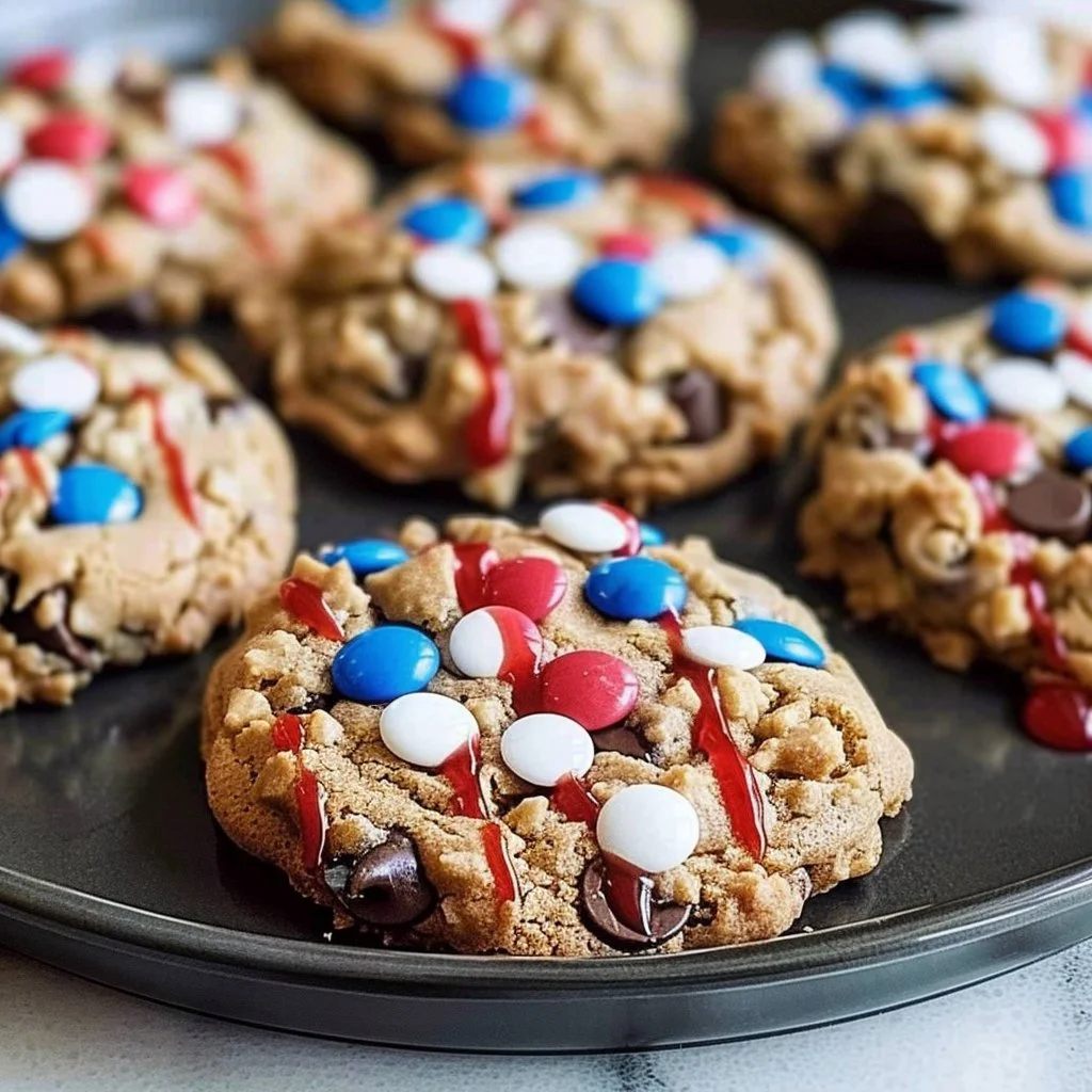 Delicious 4th of July Monster Cookies with festive decorations