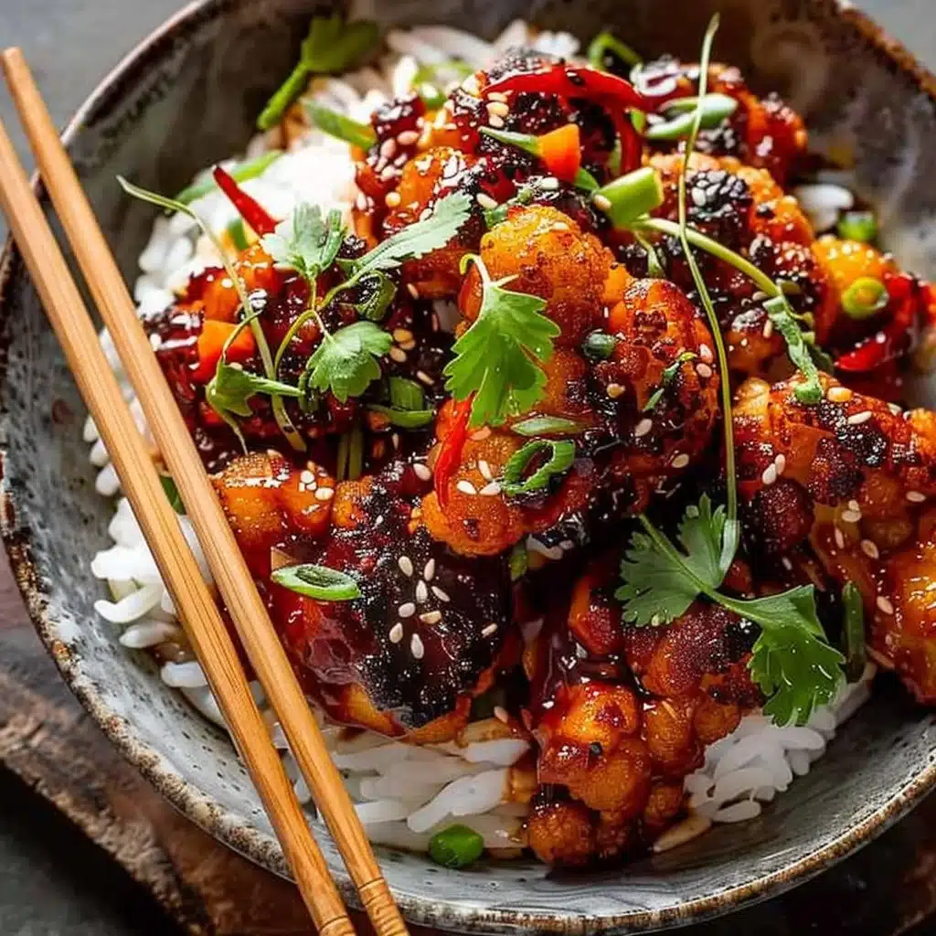 Air-fried Korean chili cauliflower with gochujang served in a bowl.