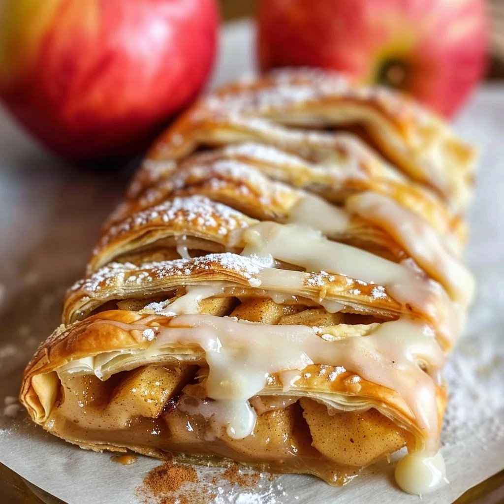 Freshly baked Apple Cinnamon Strudel served on a plate